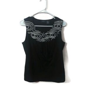 R.q.t Womens Black Tank With White Embroidery Sz M